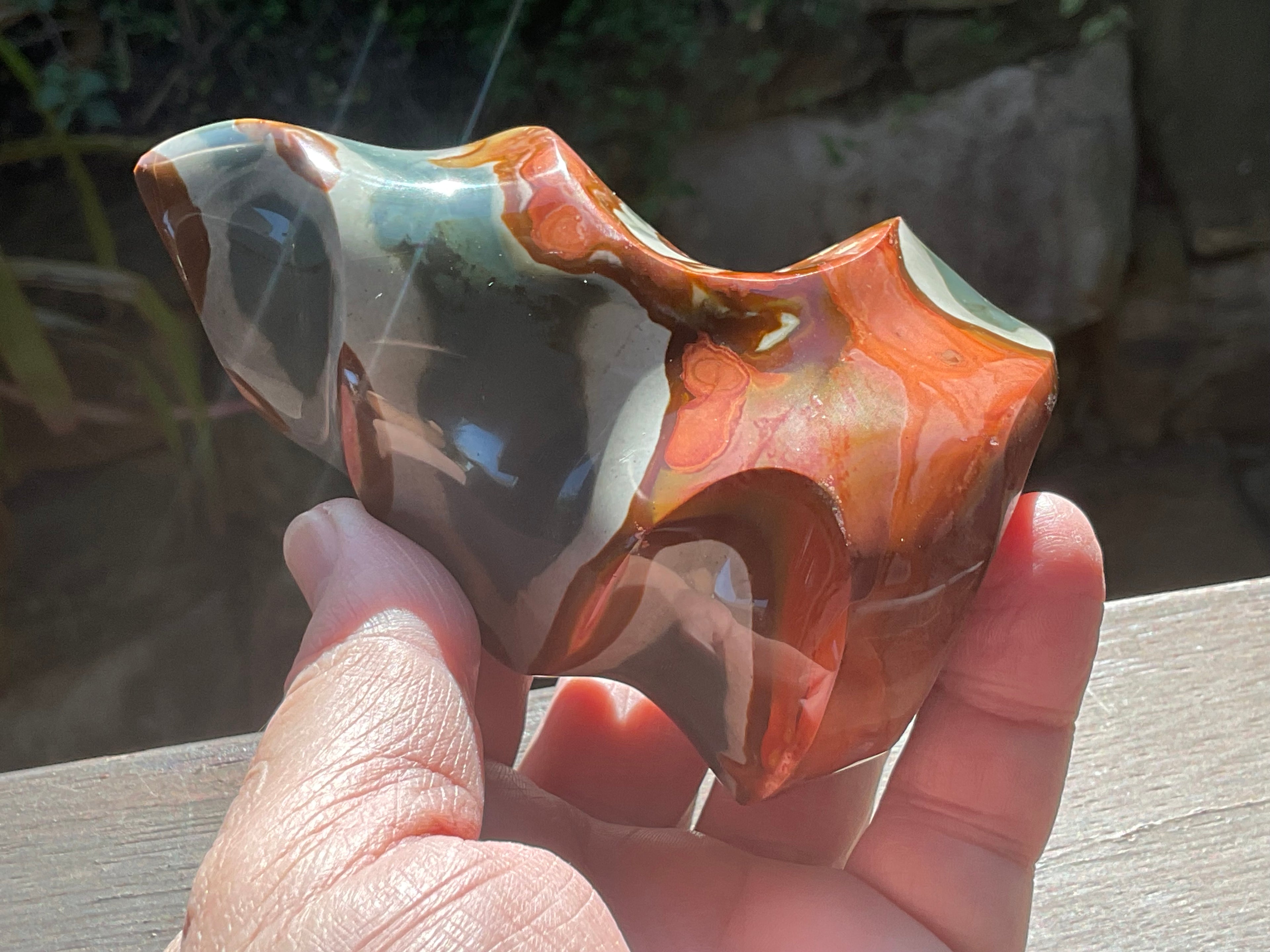 413g Polychrome Jasper Flame Carving B