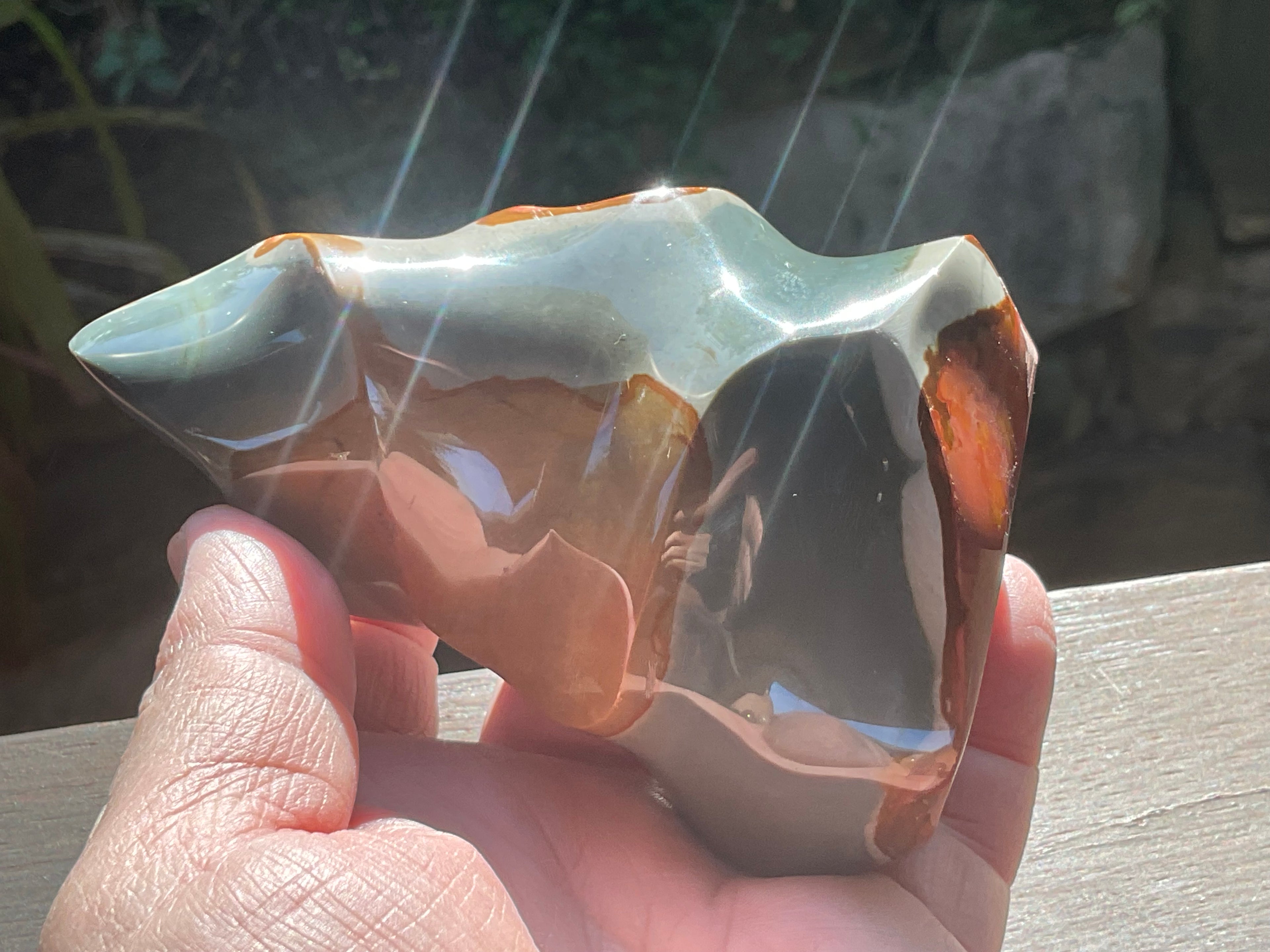 413g Polychrome Jasper Flame Carving B