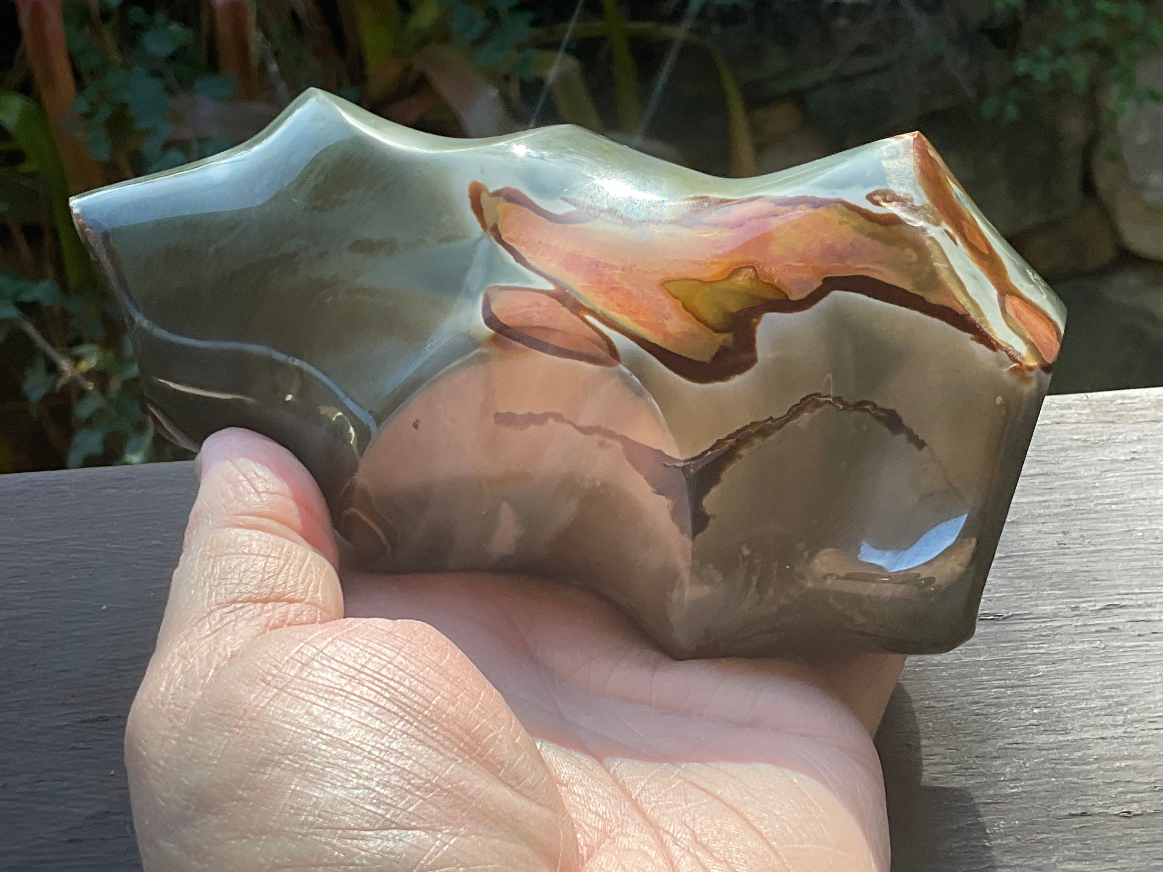 657g Polychrome Jasper Flame Carving D