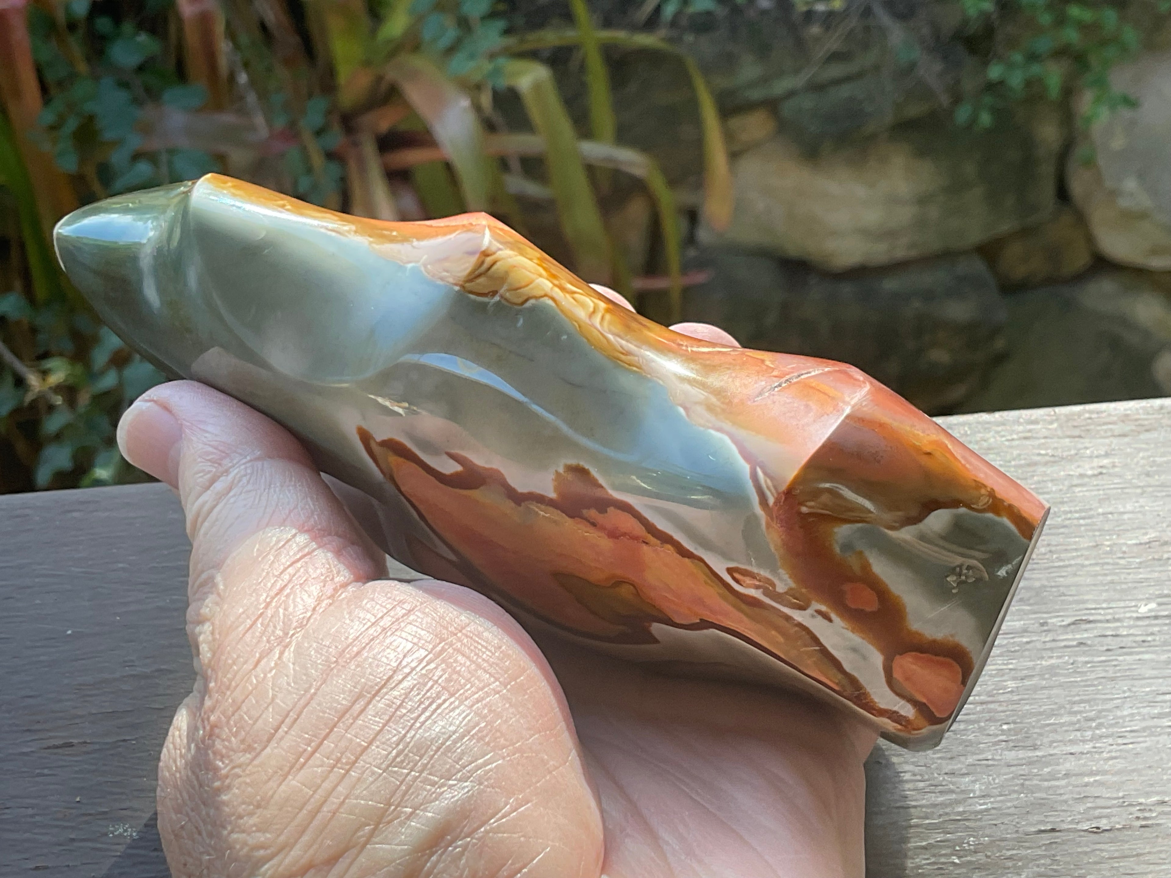 657g Polychrome Jasper Flame Carving D