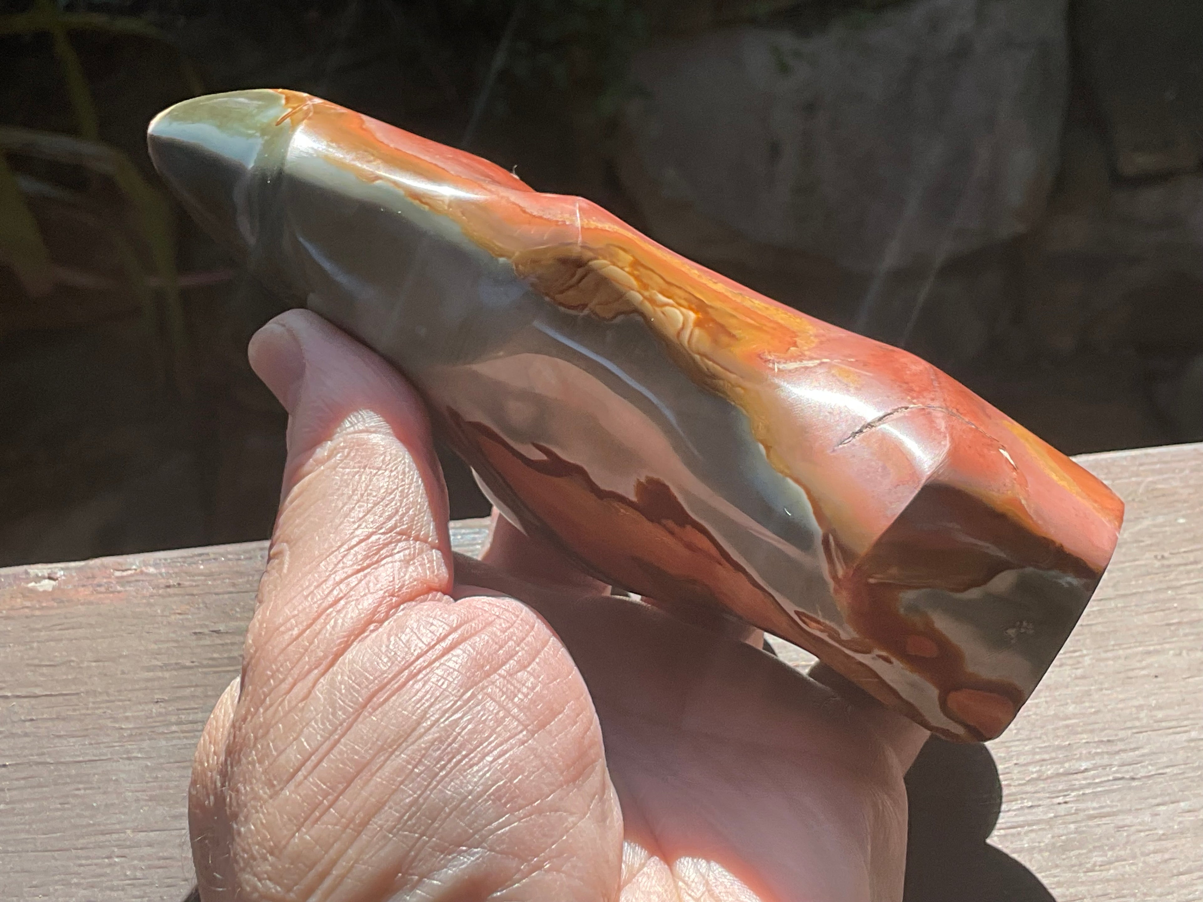 657g Polychrome Jasper Flame Carving D