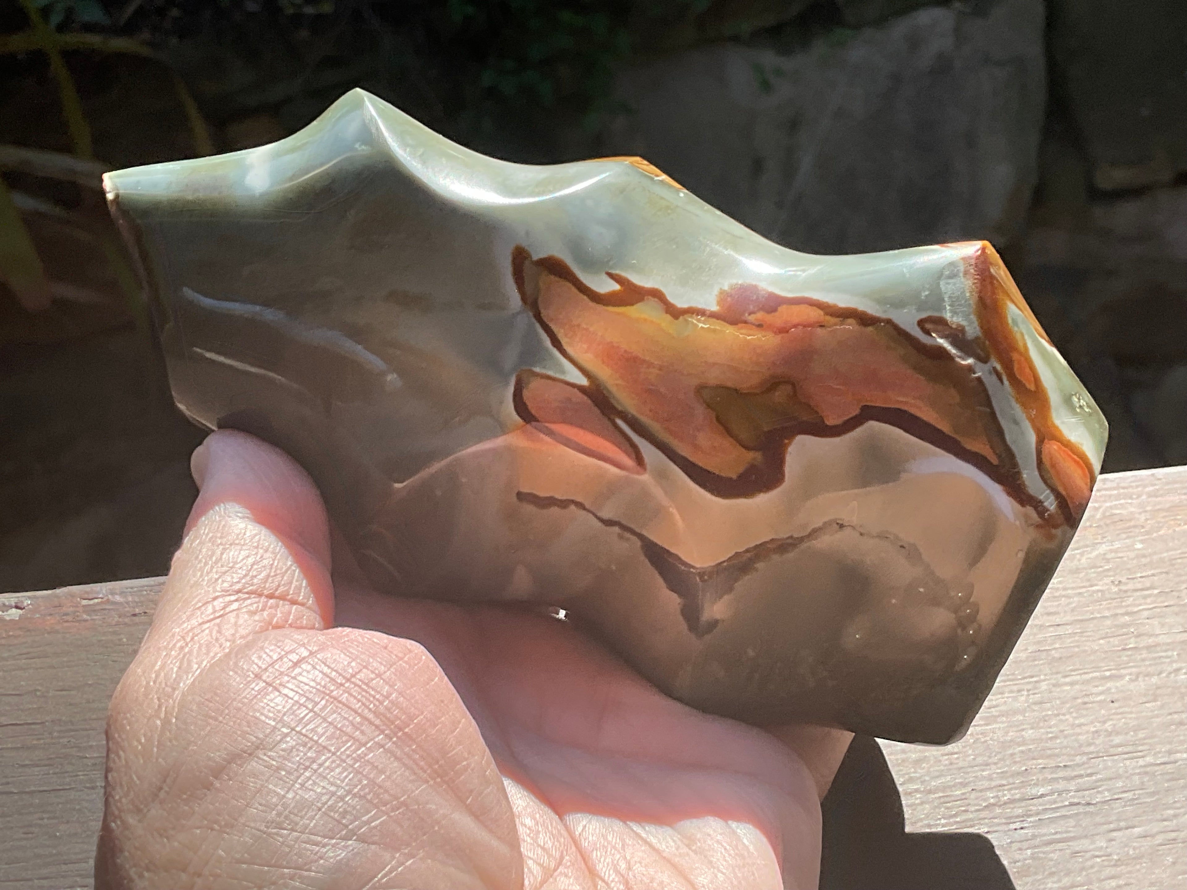 657g Polychrome Jasper Flame Carving D