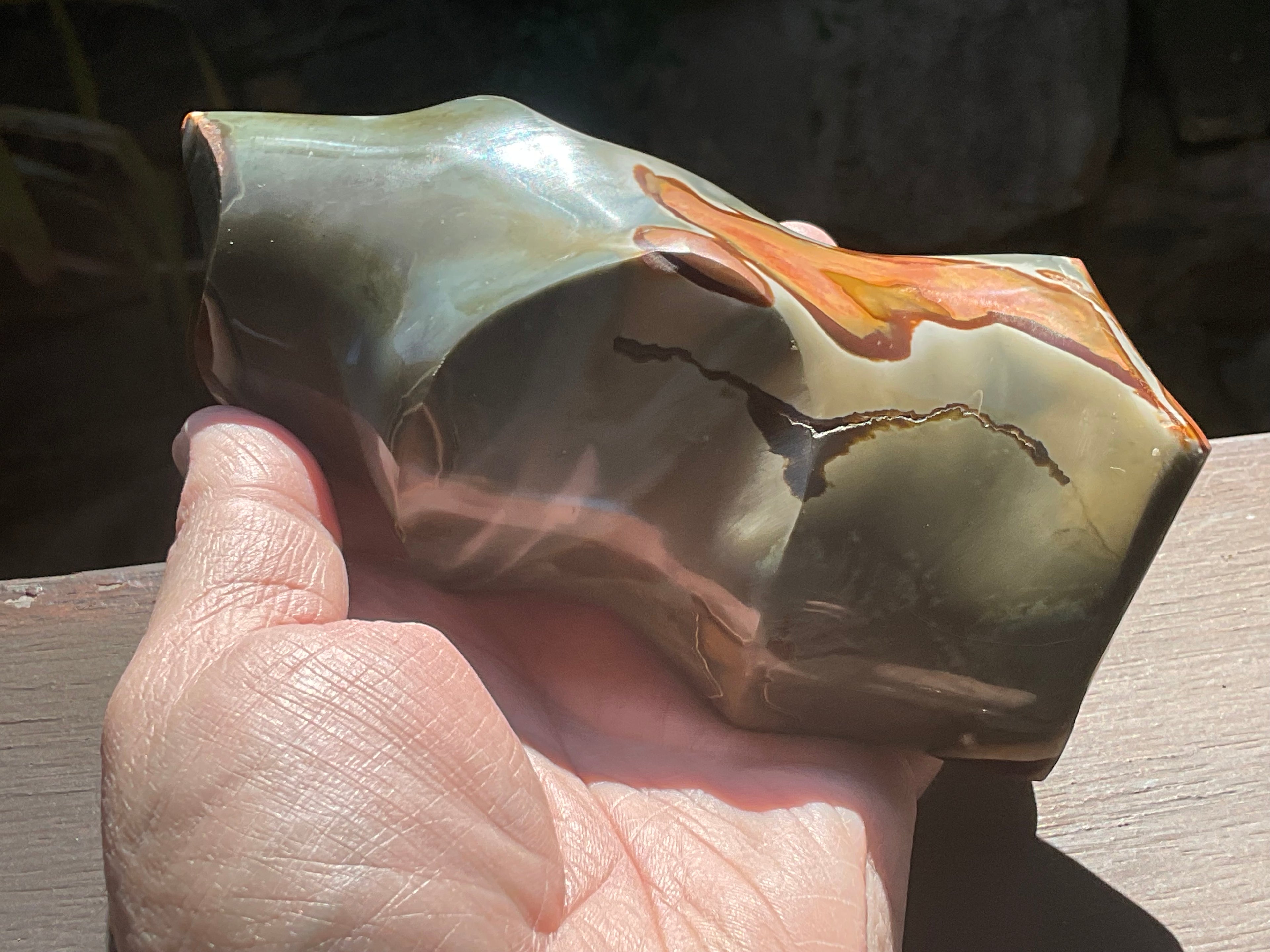 657g Polychrome Jasper Flame Carving D