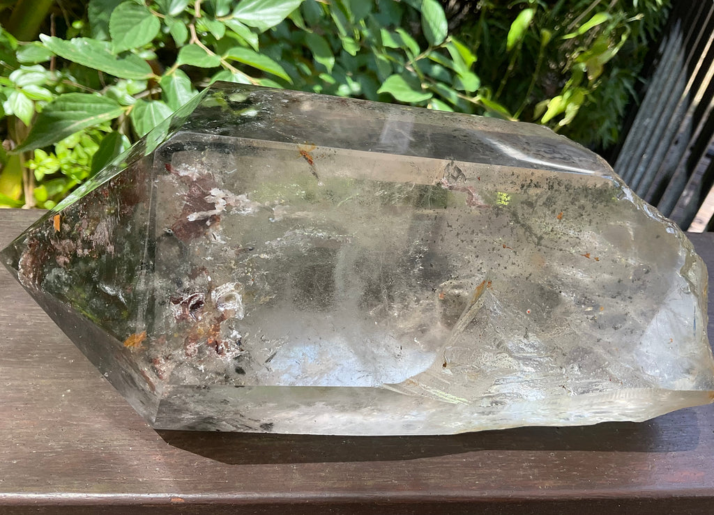 2788g XXL Garden Quartz Polished Point with custom wooden stand.