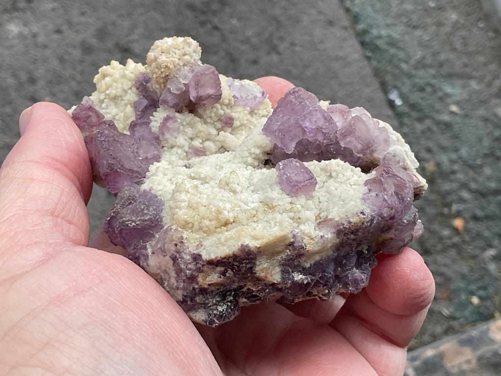 197g Cubic Purple Fluorite on Cream Quartz Specimen A from Fujian, China