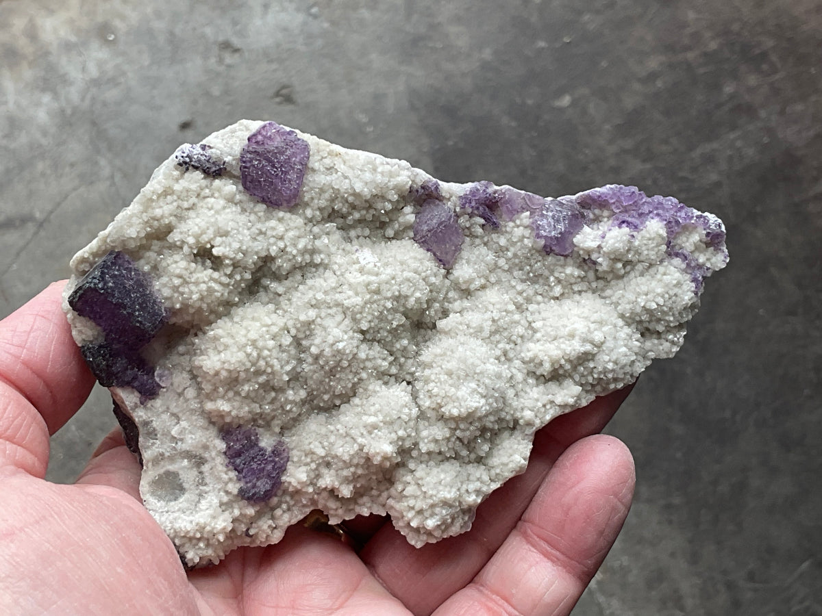 190g Cubic Purple Fluorite on Cream Quartz Specimen B from Fujian, China