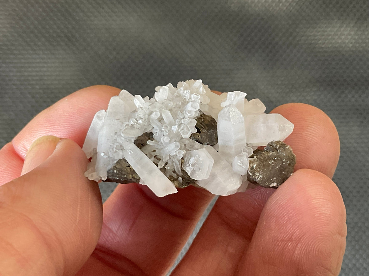 26g Clear Quartz Points on Brown Calcite Specimen 1C from Fujian, China