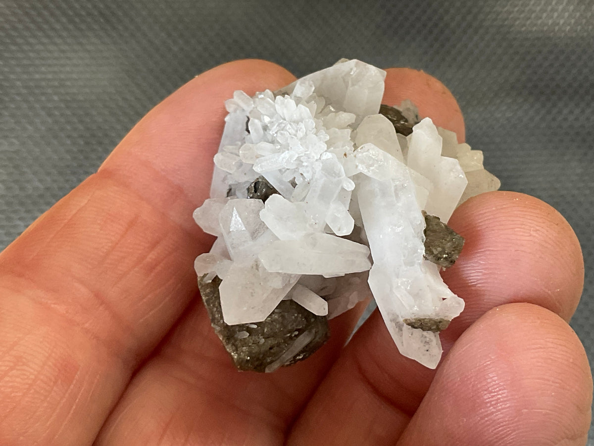 26g Clear Quartz Points on Brown Calcite Specimen 1C from Fujian, China
