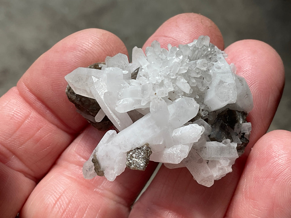 26g Clear Quartz Points on Brown Calcite Specimen 1C from Fujian, China