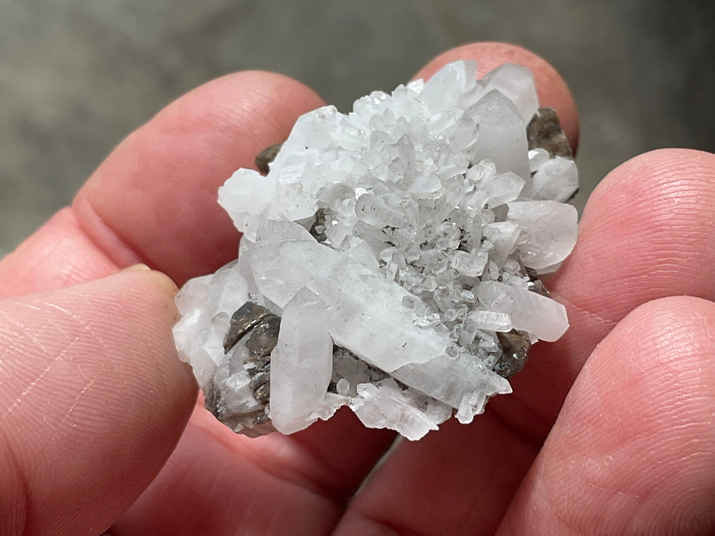 26g Clear Quartz Points on Brown Calcite Specimen 1C from Fujian, China
