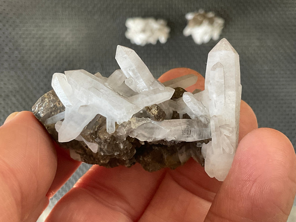 34g Clear Quartz Points on Brown Calcite Specimen 2A from Fujian, China