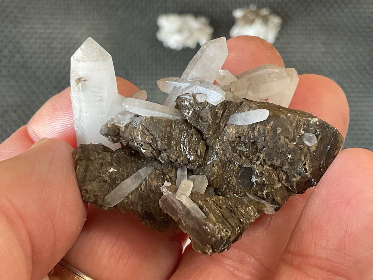 34g Clear Quartz Points on Brown Calcite Specimen 2A from Fujian, China
