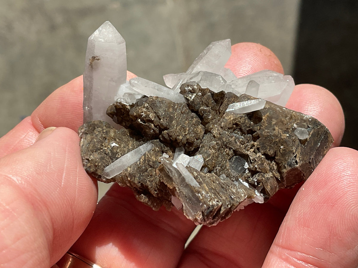 34g Clear Quartz Points on Brown Calcite Specimen 2A from Fujian, China