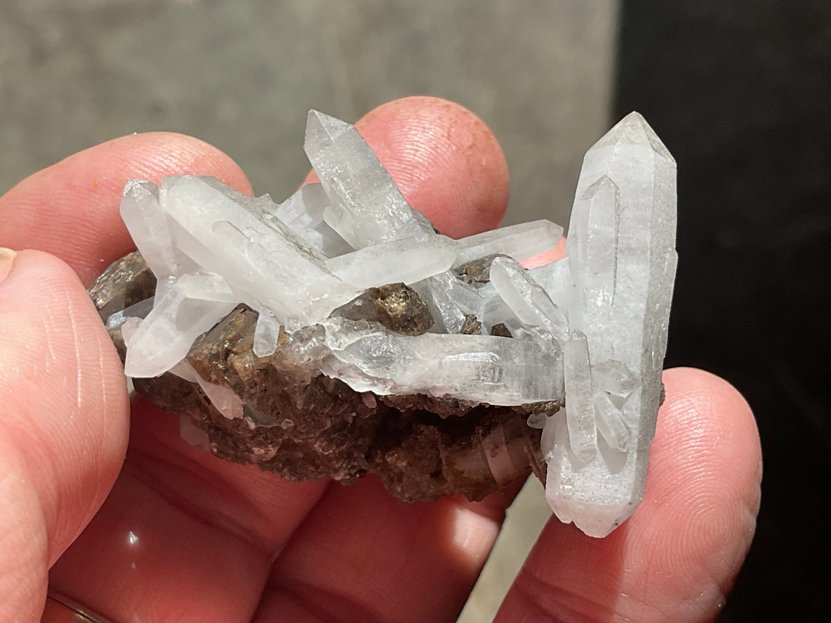 34g Clear Quartz Points on Brown Calcite Specimen 2A from Fujian, China