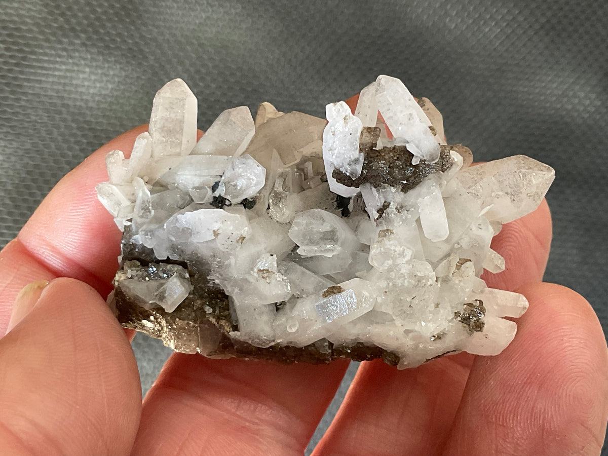 28g Clear Quartz Points on Brown Calcite Specimen 2B from Fujian, China