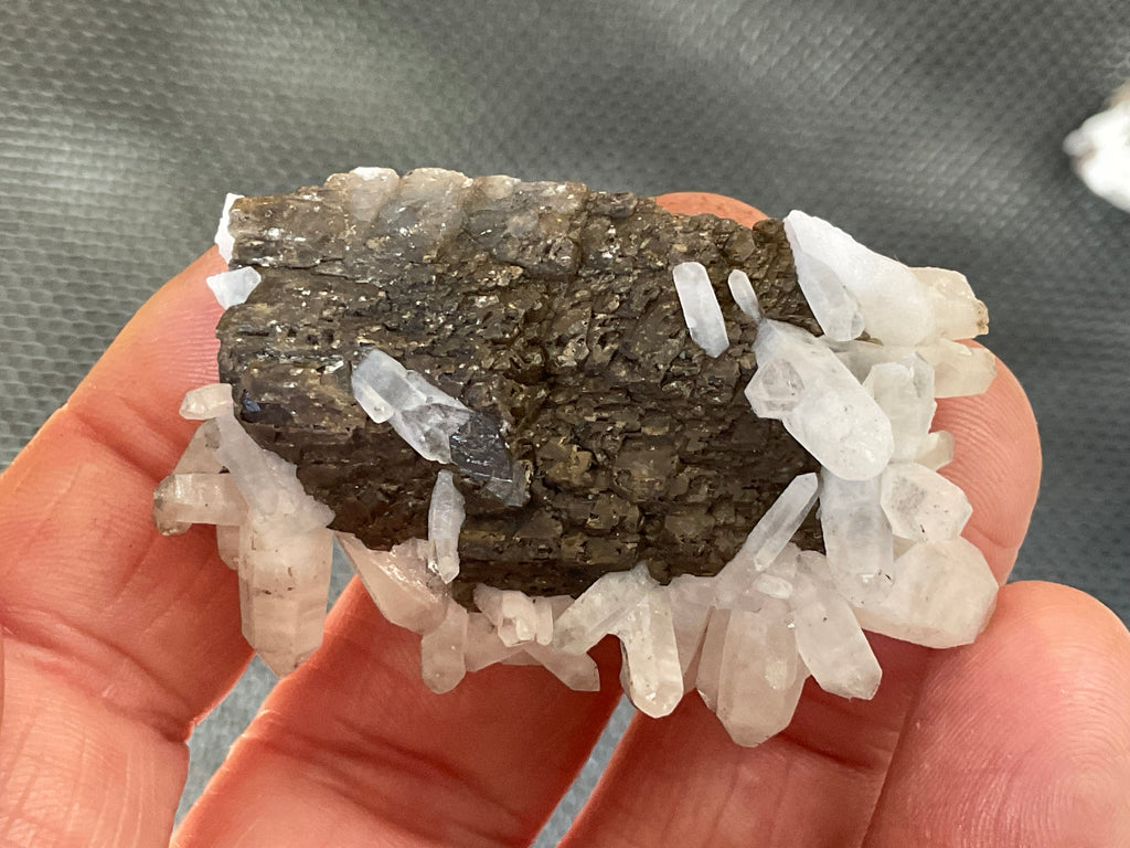 28g Clear Quartz Points on Brown Calcite Specimen 2B from Fujian, China