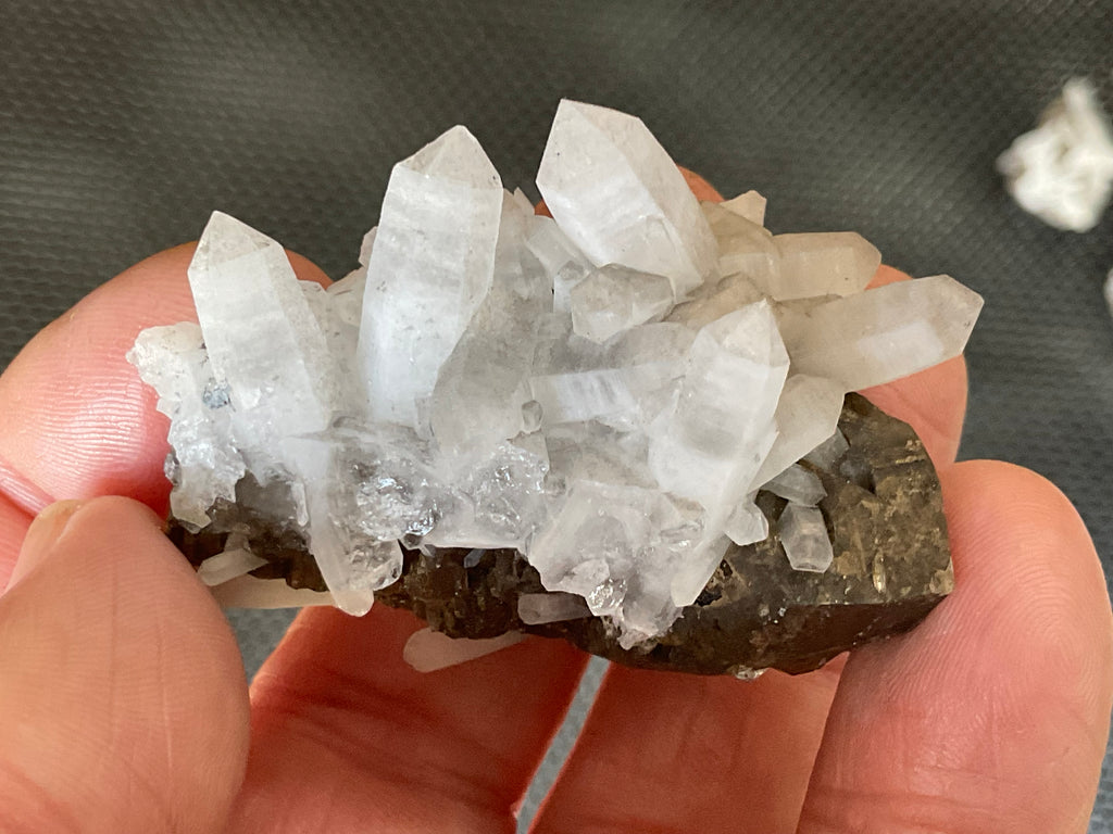 42g Clear Quartz Points on Brown Calcite Specimen 2C from Fujian, China