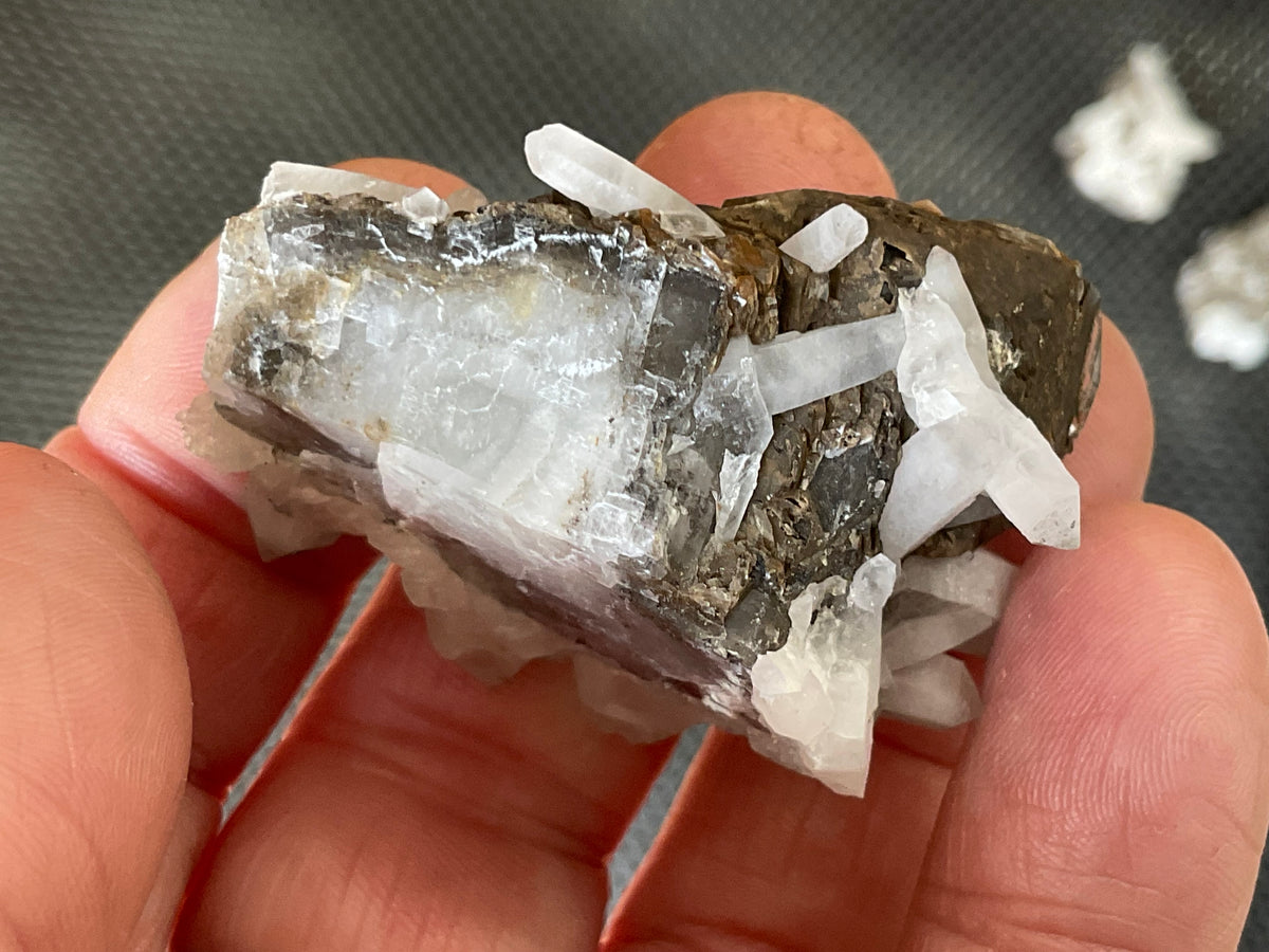42g Clear Quartz Points on Brown Calcite Specimen 2C from Fujian, China