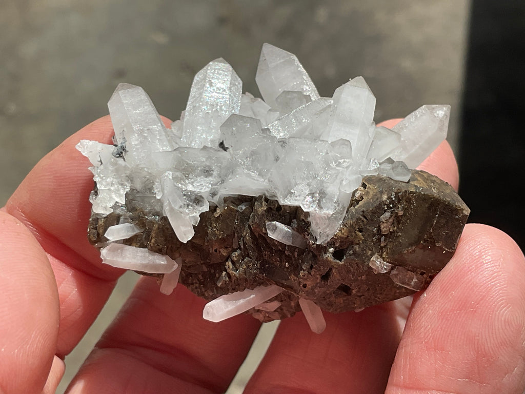 42g Clear Quartz Points on Brown Calcite Specimen 2C from Fujian, China