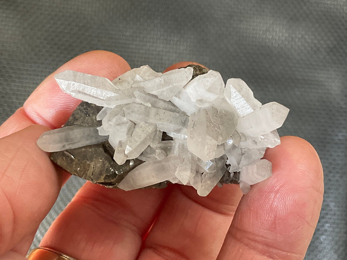 50g Clear Quartz Points on Brown Calcite Specimen 3C from Fujian, China