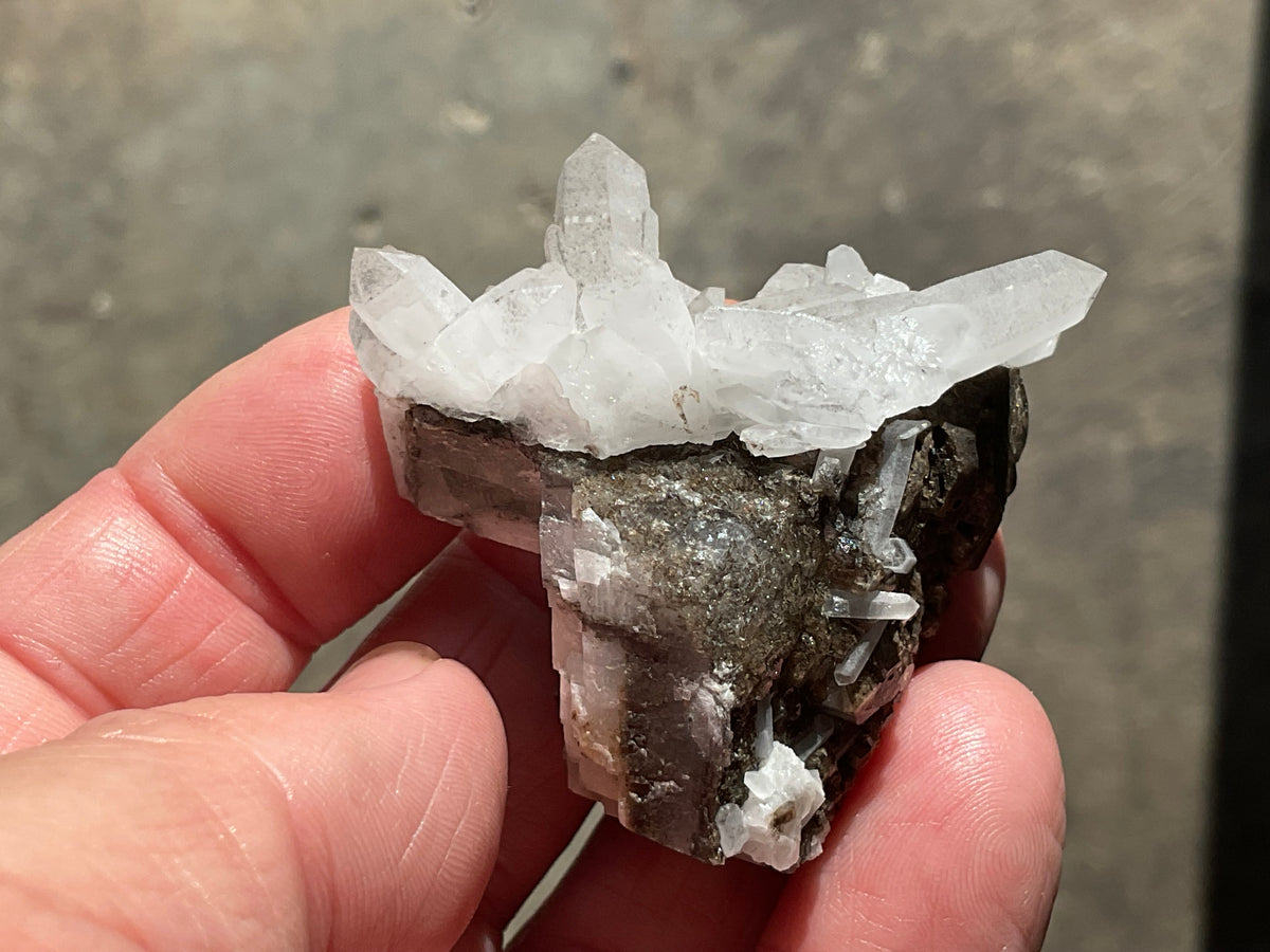 50g Clear Quartz Points on Brown Calcite Specimen 3C from Fujian, China