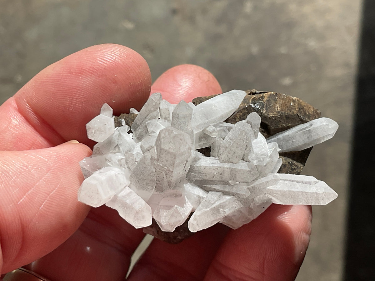 50g Clear Quartz Points on Brown Calcite Specimen 3C from Fujian, China