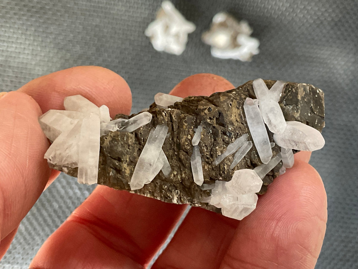 42g Clear Quartz Points on Brown Calcite Specimen 4A from Fujian, China