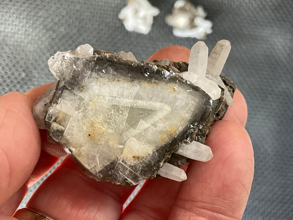42g Clear Quartz Points on Brown Calcite Specimen 4A from Fujian, China