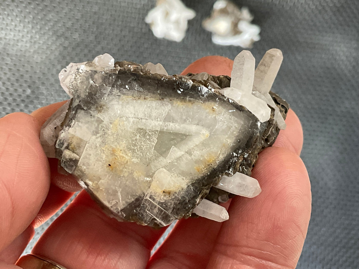 42g Clear Quartz Points on Brown Calcite Specimen 4A from Fujian, China