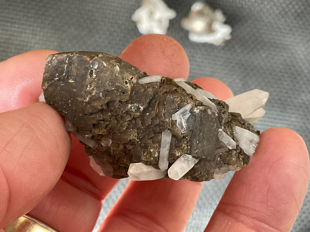 42g Clear Quartz Points on Brown Calcite Specimen 4A from Fujian, China