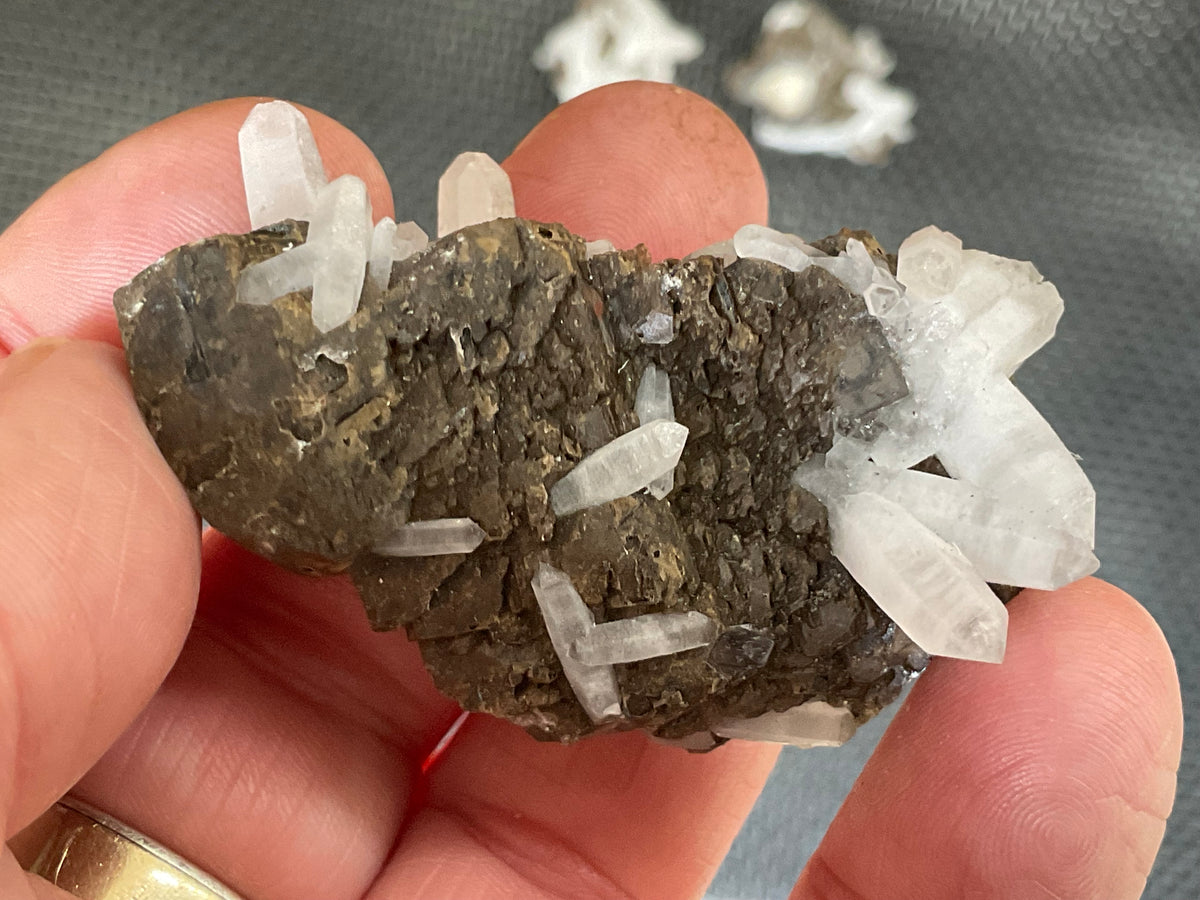42g Clear Quartz Points on Brown Calcite Specimen 4A from Fujian, China