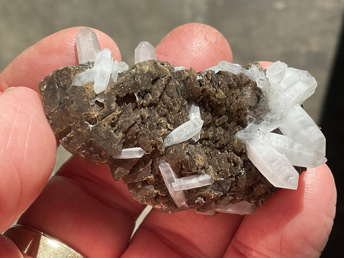 42g Clear Quartz Points on Brown Calcite Specimen 4A from Fujian, China