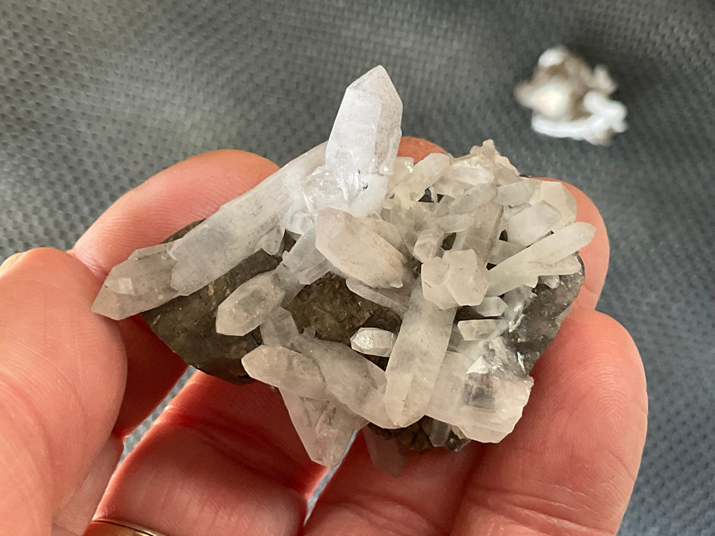 48g Clear Quartz Points on Brown Calcite Specimen 4B from Fujian, China