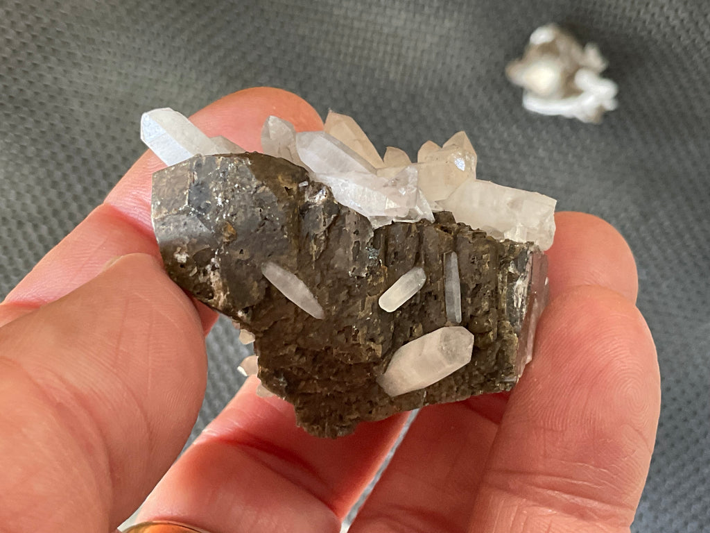48g Clear Quartz Points on Brown Calcite Specimen 4B from Fujian, China