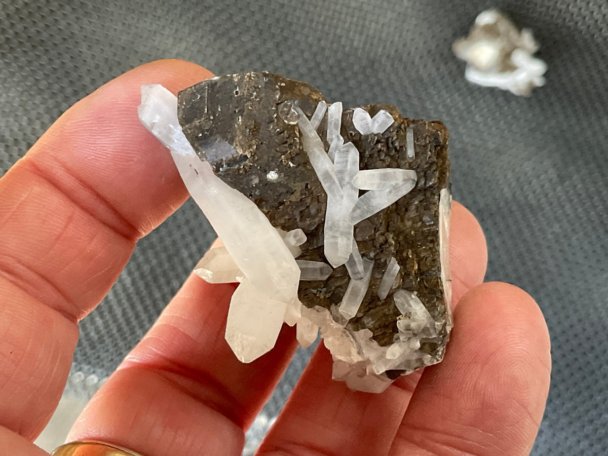 48g Clear Quartz Points on Brown Calcite Specimen 4B from Fujian, China