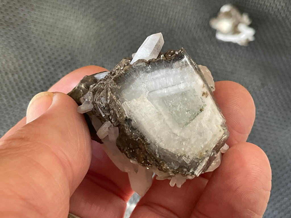 48g Clear Quartz Points on Brown Calcite Specimen 4B from Fujian, China