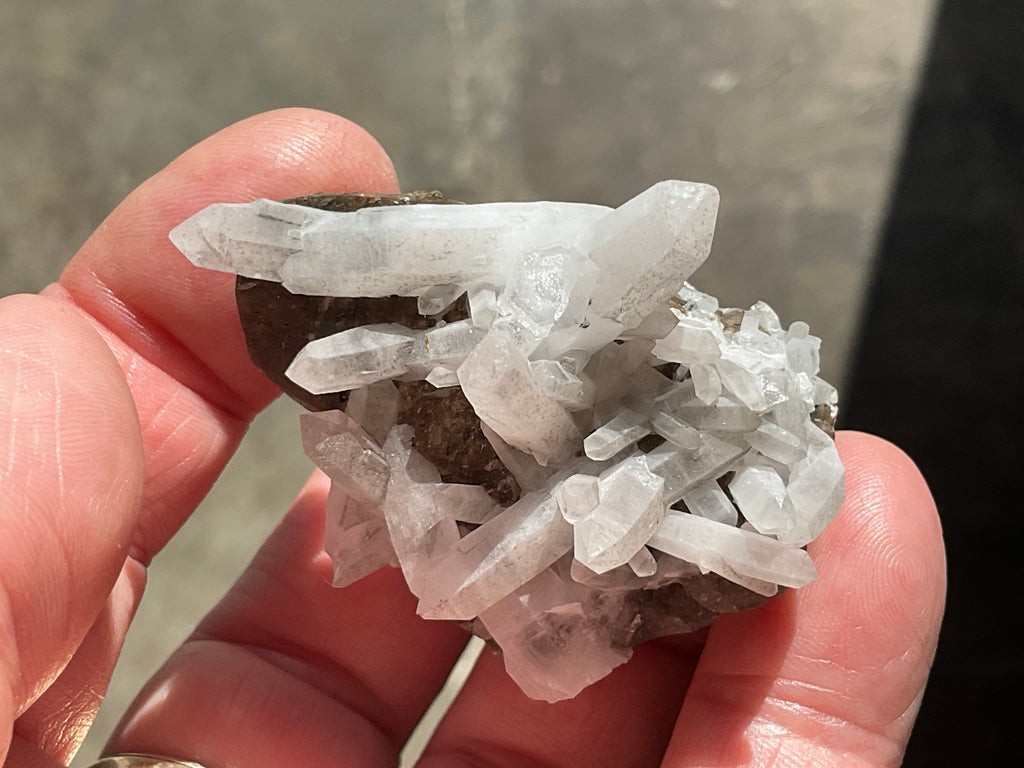 48g Clear Quartz Points on Brown Calcite Specimen 4B from Fujian, China