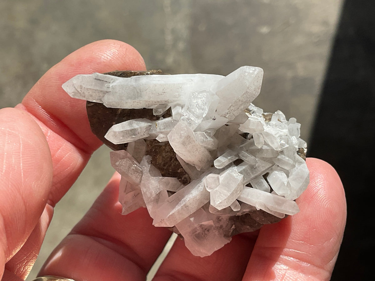 48g Clear Quartz Points on Brown Calcite Specimen 4B from Fujian, China