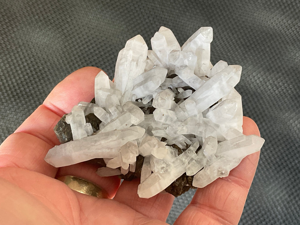 108g Clear Quartz Points on Brown Calcite Specimen 5A from Fujian, China