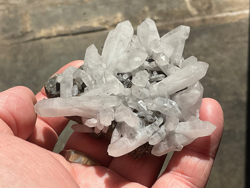 108g Clear Quartz Points on Brown Calcite Specimen 5A from Fujian, China