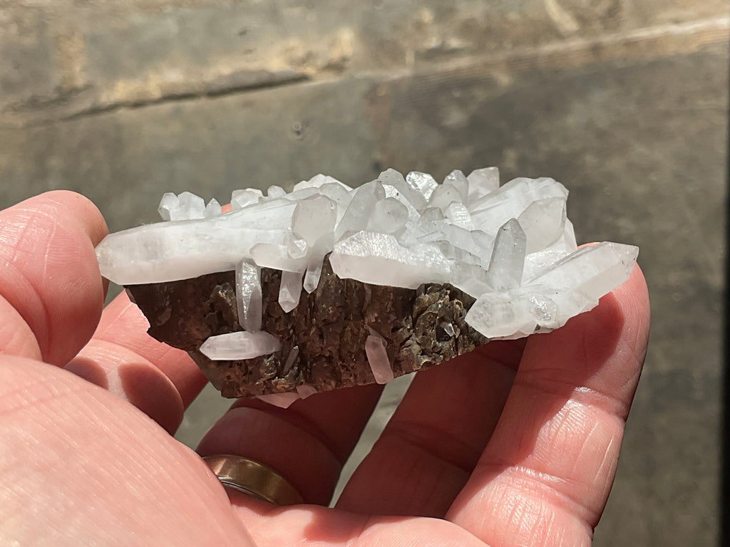 108g Clear Quartz Points on Brown Calcite Specimen 5A from Fujian, China