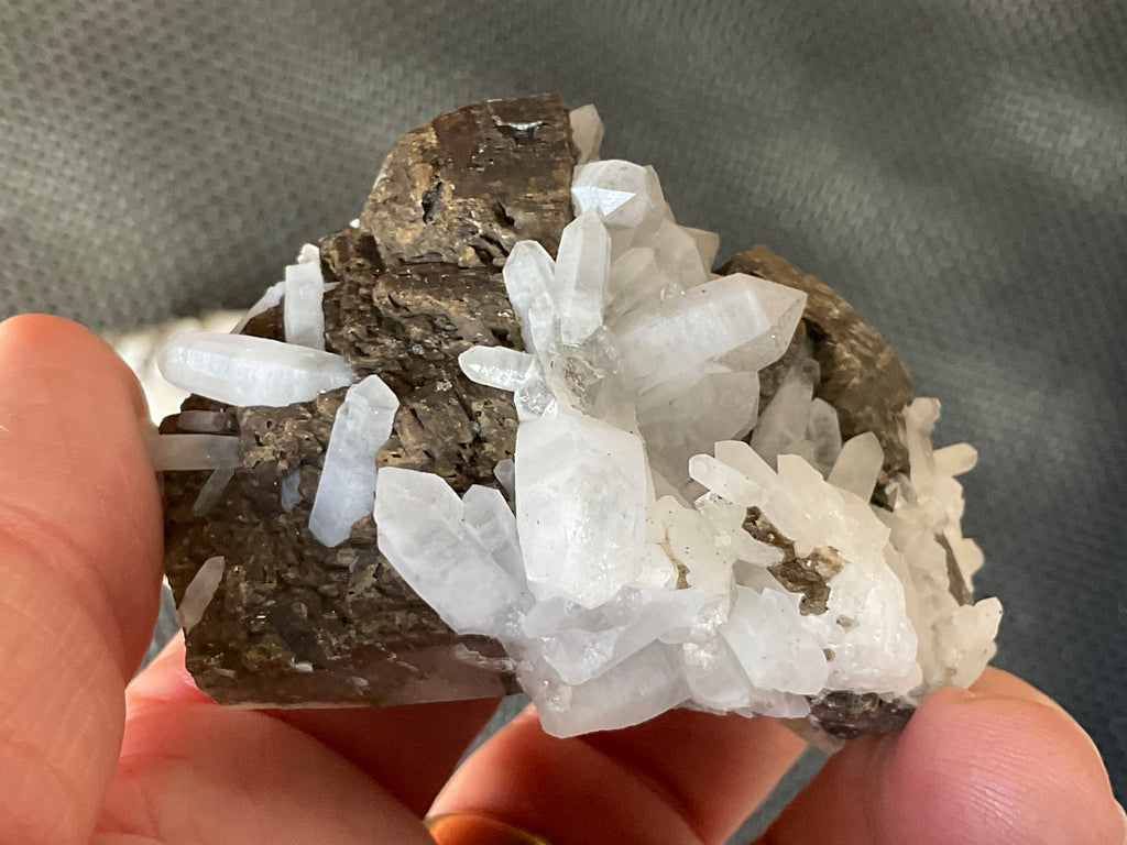 124g Clear Quartz Points on Brown Calcite Specimen 5B