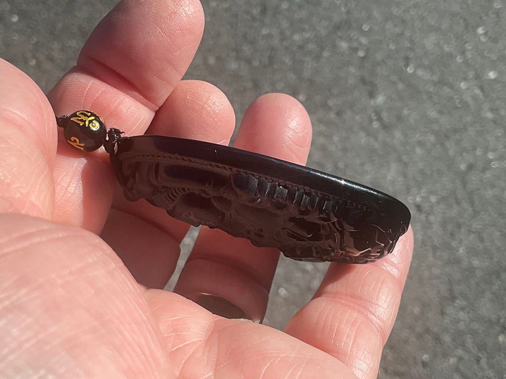 70g Carved Obsidian Buddha Necklace