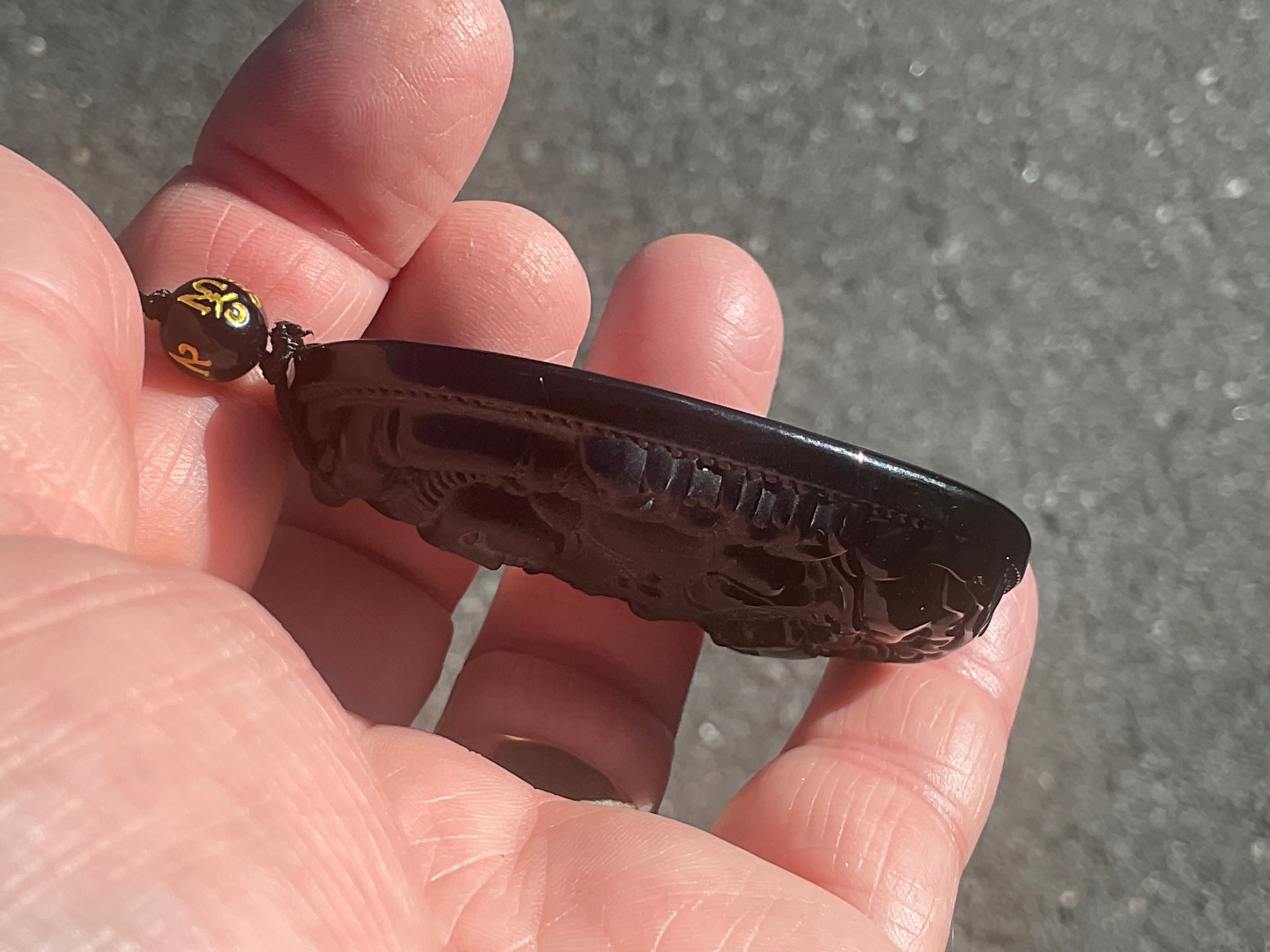 70g Carved Obsidian Buddha Necklace