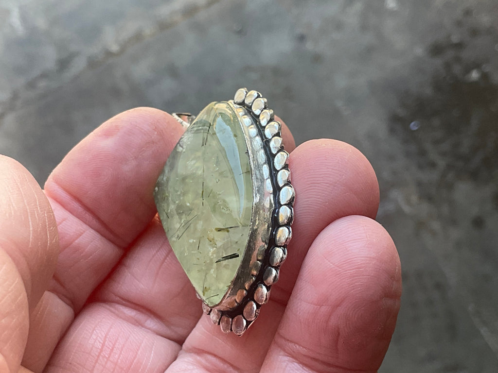 14g Antique Style Epidote in Prehnite Pendant 2A