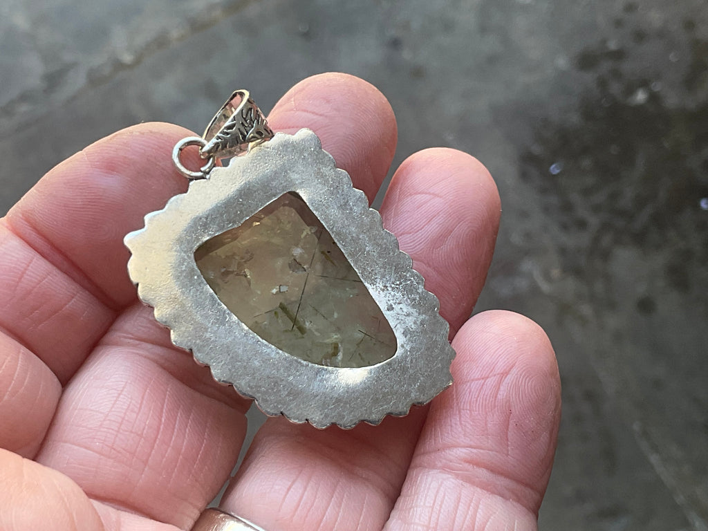 14g Antique Style Epidote in Prehnite Pendant 2A