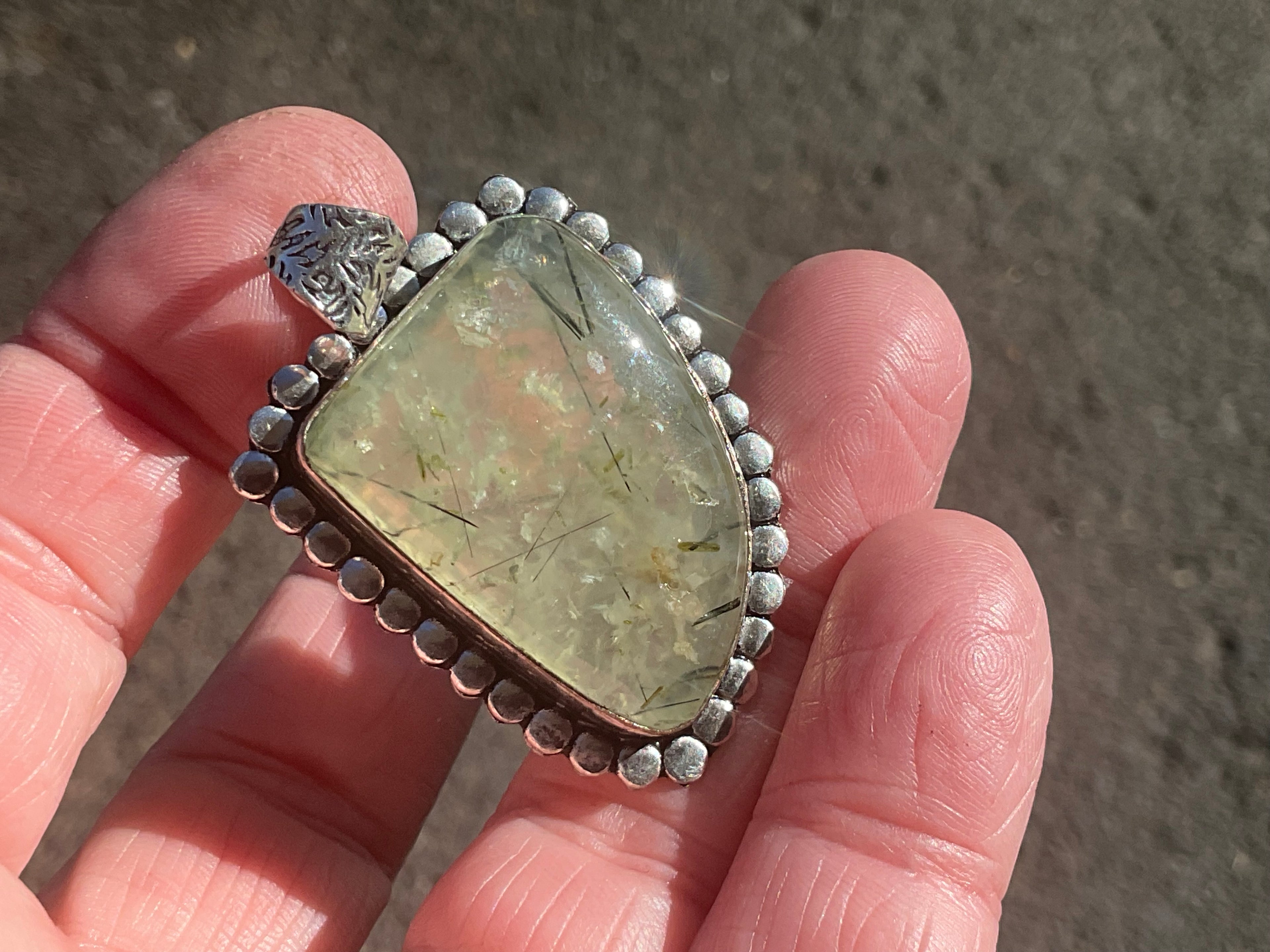14g Antique Style Epidote in Prehnite Pendant 2A