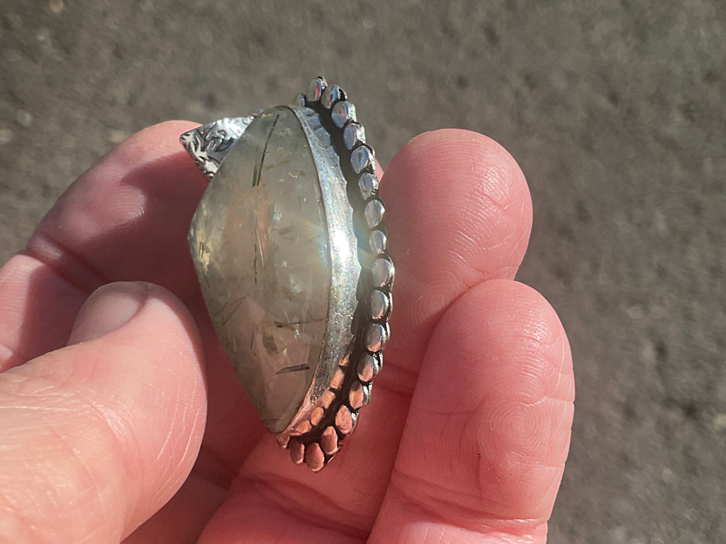 14g Antique Style Epidote in Prehnite Pendant 2A