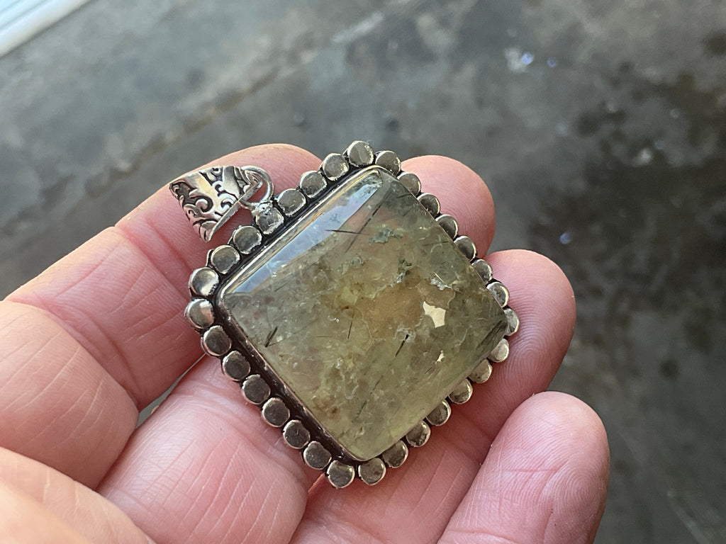 16g Antique Style Epidote in Prehnite Pendant 2B