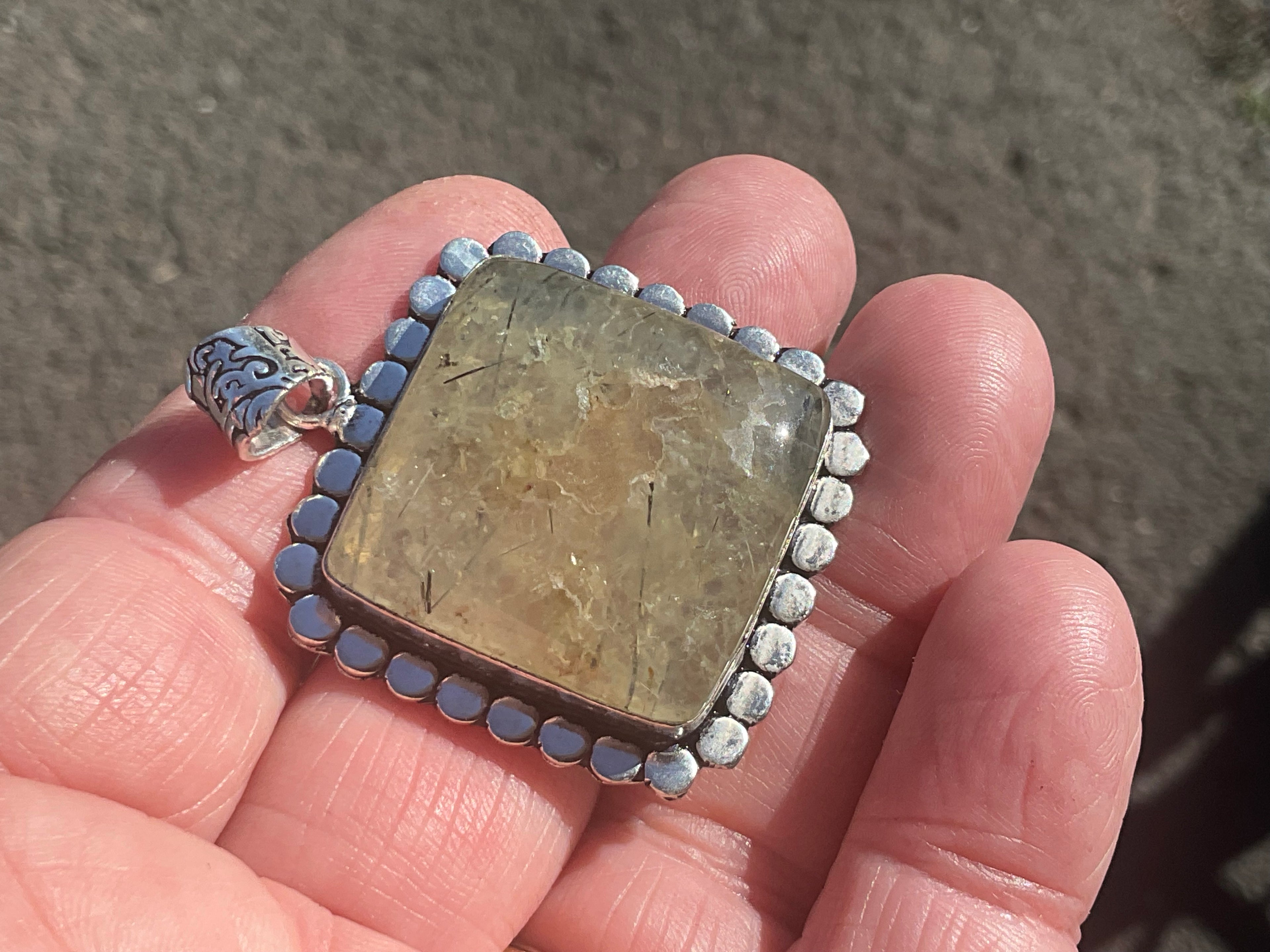 16g Antique Style Epidote in Prehnite Pendant 2B